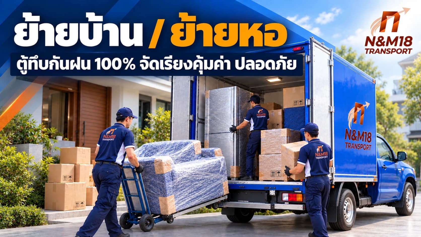 บริการย้ายบ้าน ย้ายหอ และย้ายคอนโดด้วยรถกระบะตู้ทึบ N&M18 TRANSPORT